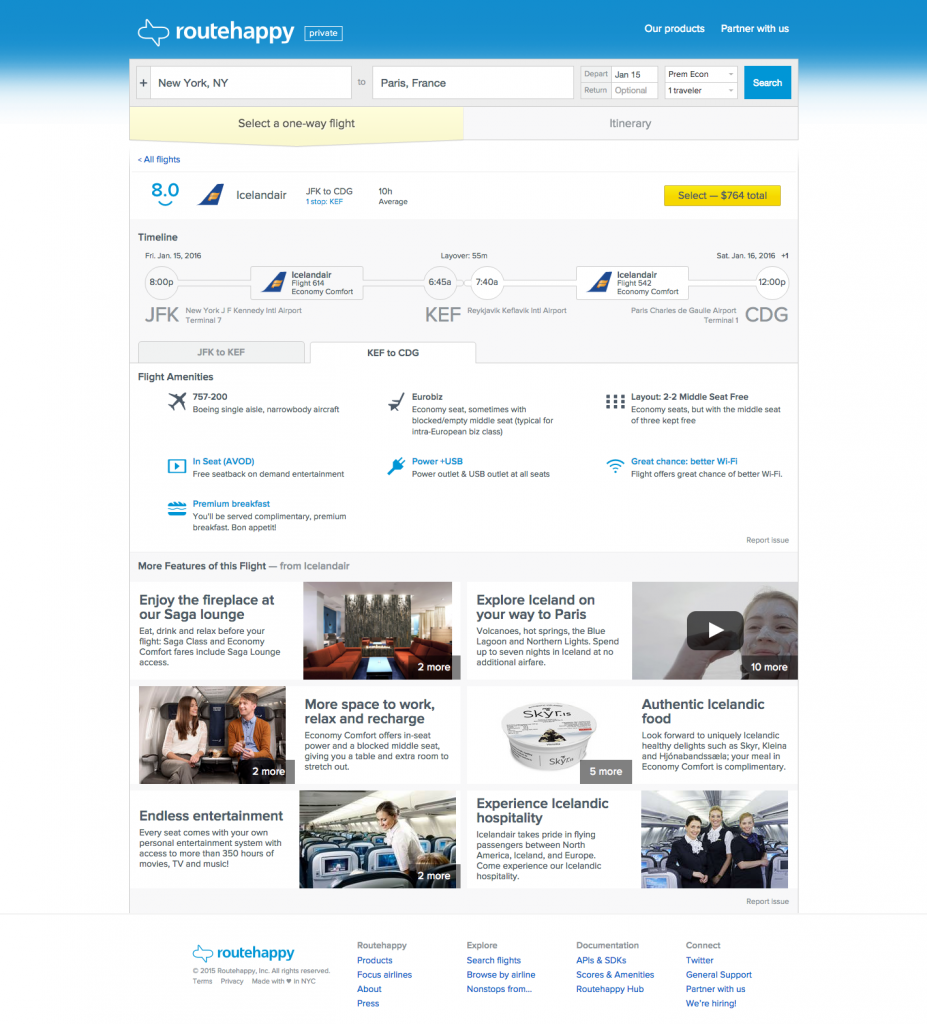 11. Routehappy UPA Demo Icelandair JFK to CDG via KEF Segment 2 of 2 Premium Economy with Stopover UPA