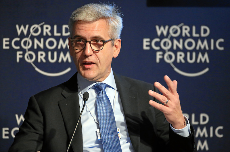 DAVOS/SWITZERLAND, 21JAN15 - Ulrich Spiesshofer, Chief Executive Officer, ABB, Switzerland discusses on the podium during the session 'The New Energy Context' in the congress centre at the Annual Meeting 2015 of the World Economic Forum in Davos, January 21, 2015. WORLD ECONOMIC FORUM/swiss-image.ch/Photo Remy Steinegger